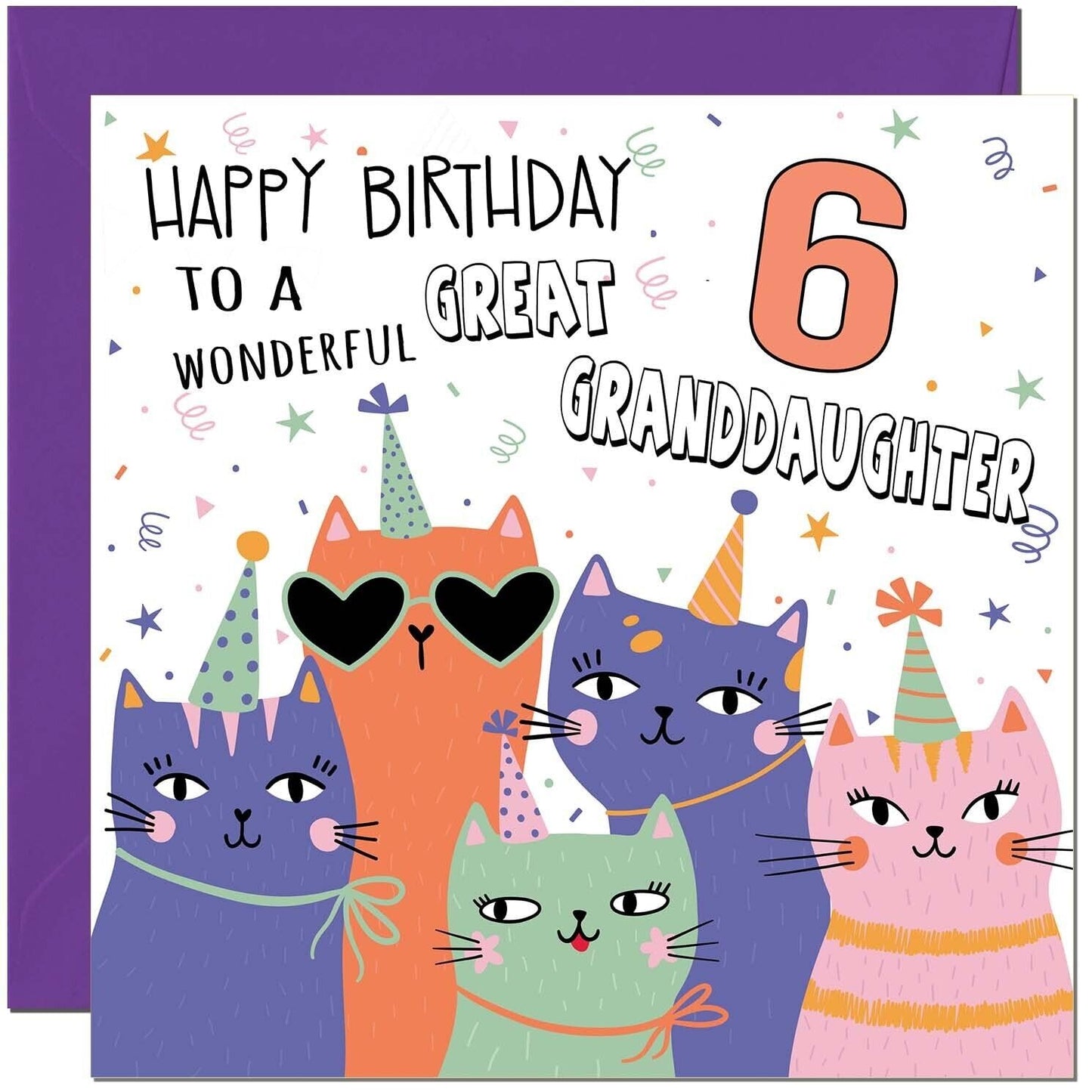Great Granddaughter Birthday Card - Childrens Cute Cat Great Granddaughter