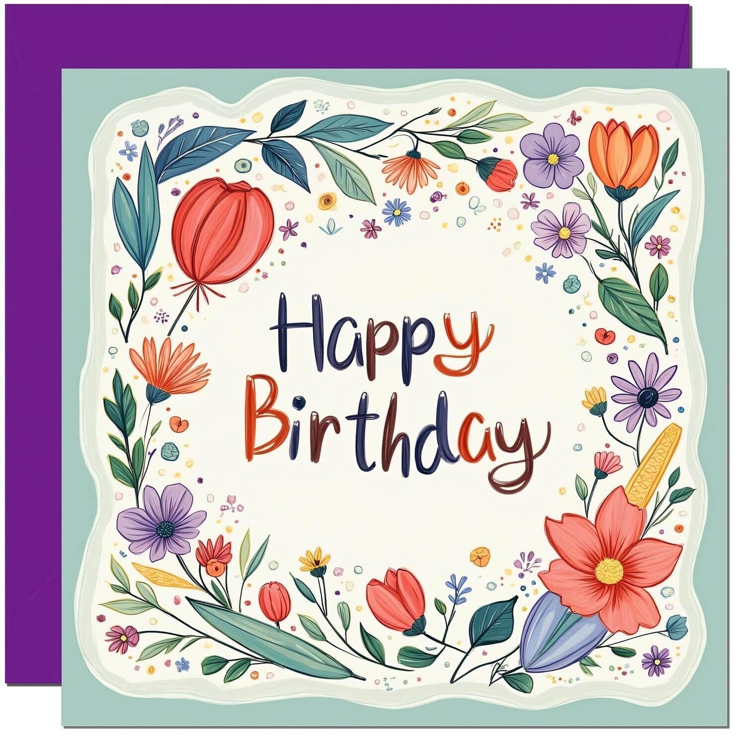 Happy Birthday Card - Floral Design - For Mum Daughter Son Dad Aunt Uncle Niece