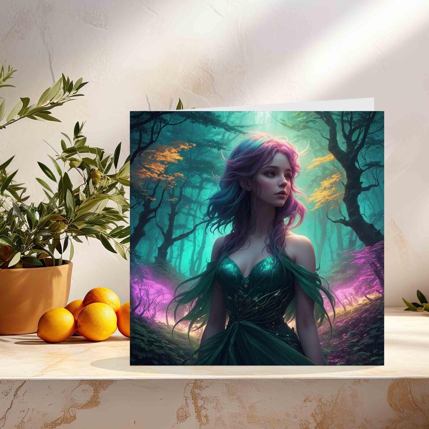 Fantasy Fairy Girl Greeting Card - Cute Pixie Woodland Forest 145mm x 145mm