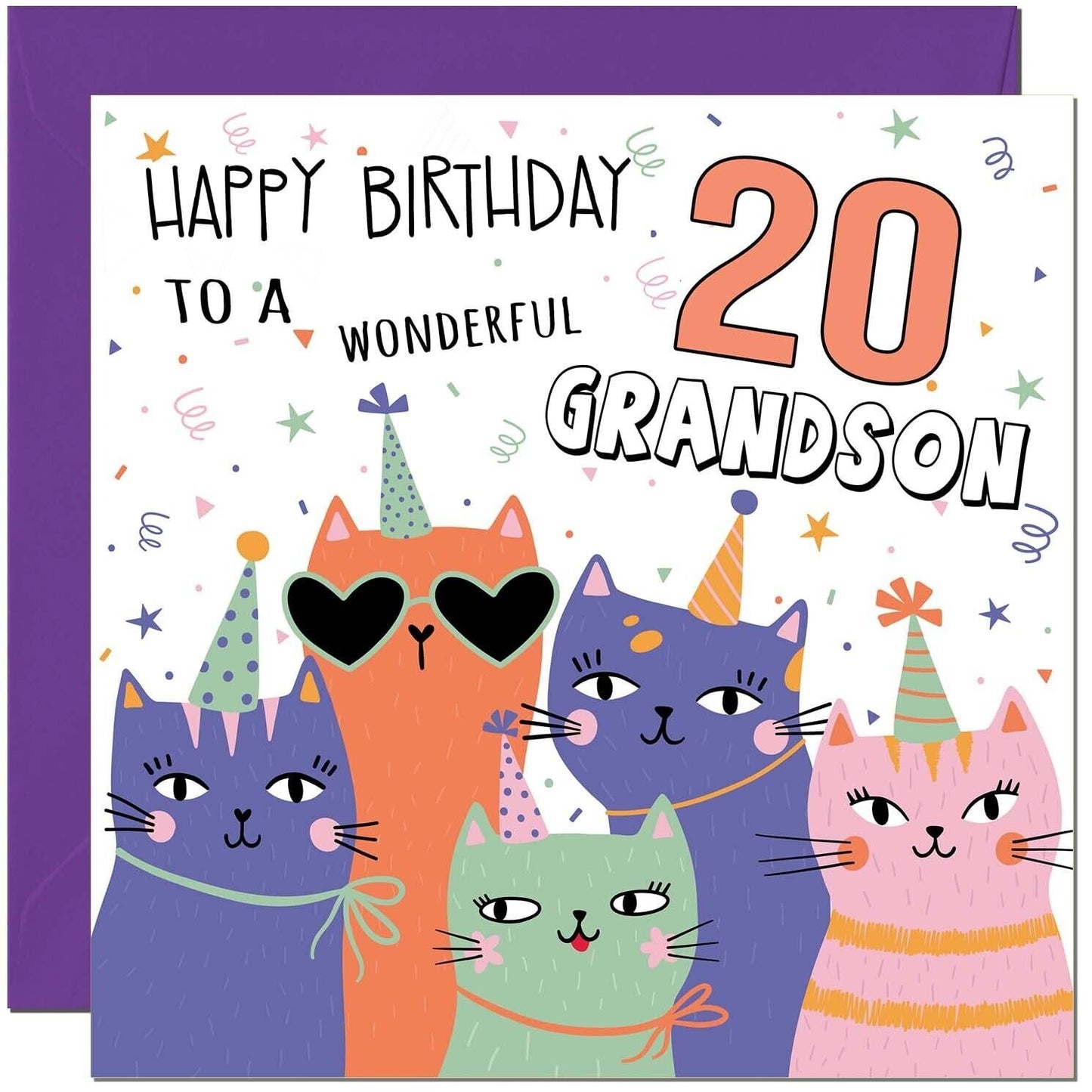 Grandson Birthday Card - Childrens Cute Cat Grandsons