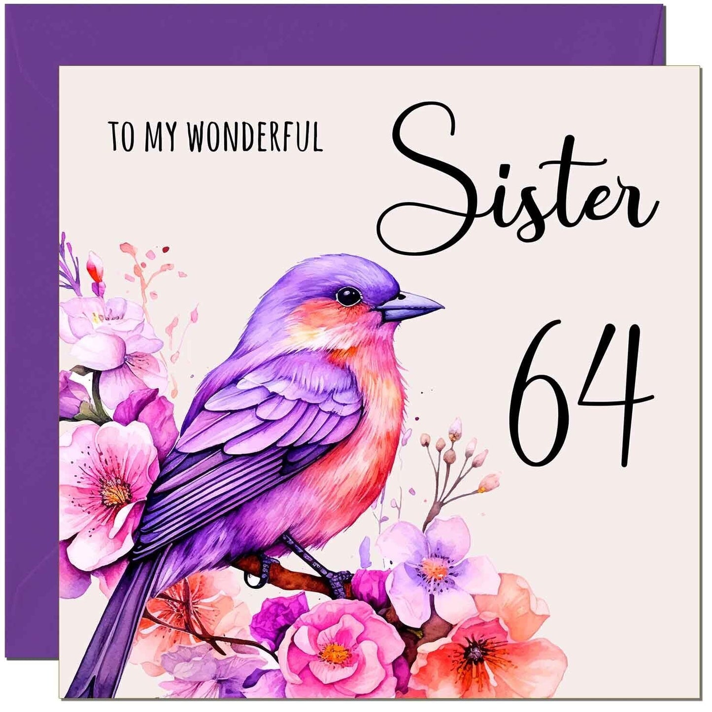 Sister Birthday Card - Purple Watercolour Bird Sister's