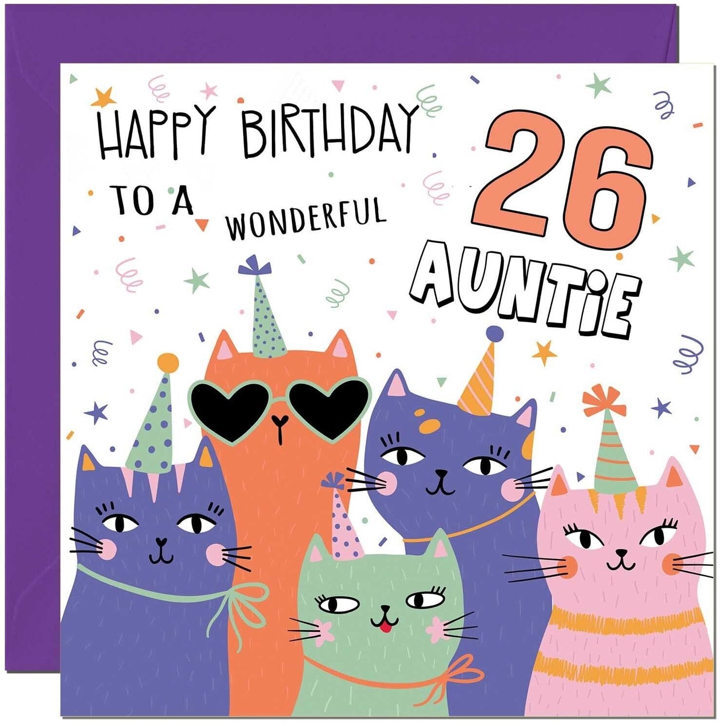 Auntie Birthday Card - Childrens Cute Cat Aunt