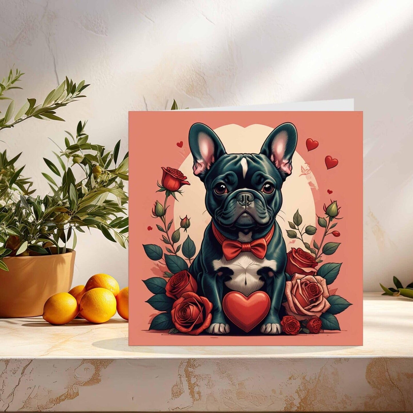 Pug Valentines Day Card French Bulldog Dog Romantic Anniversary Card 145mm x 145mm