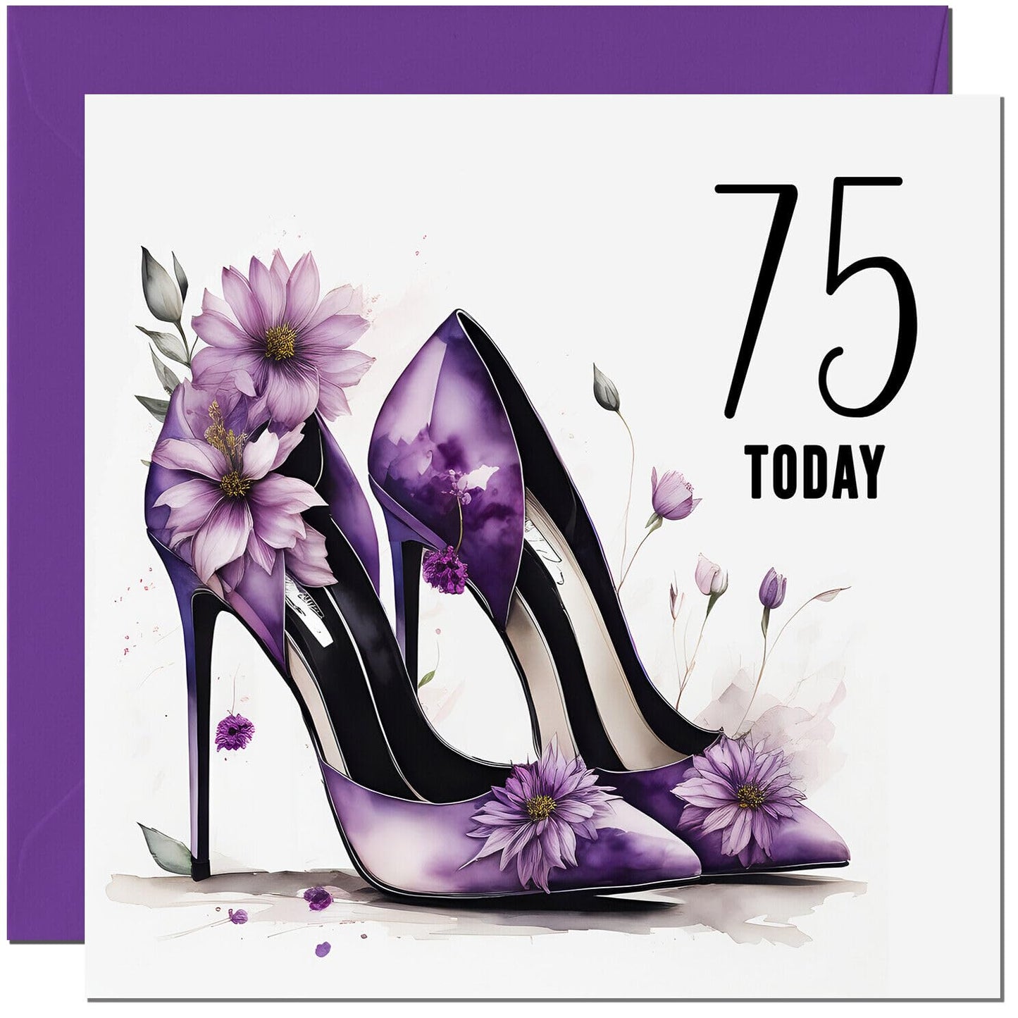 Birthday Card for women - Purple Heels Flowers Classy Elegant