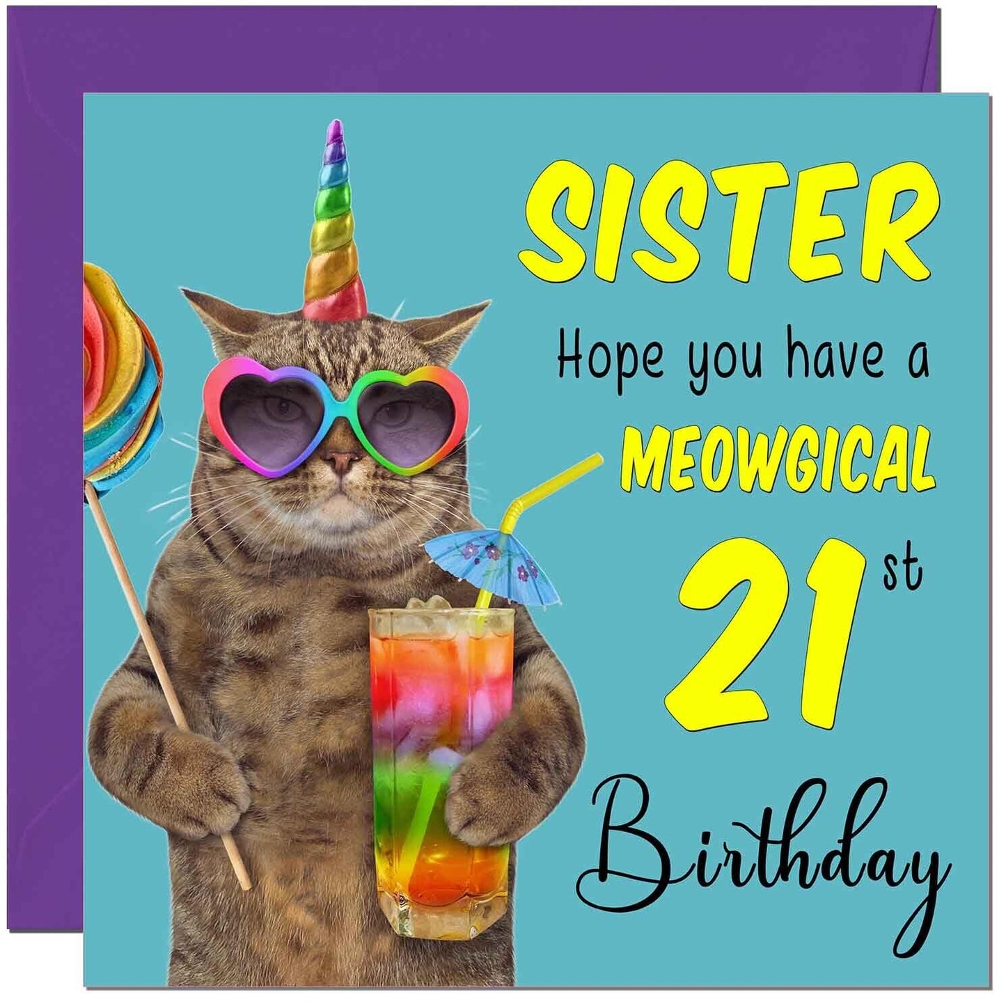 Sister Birthday Card - Meowgical Cat Funny Sister's