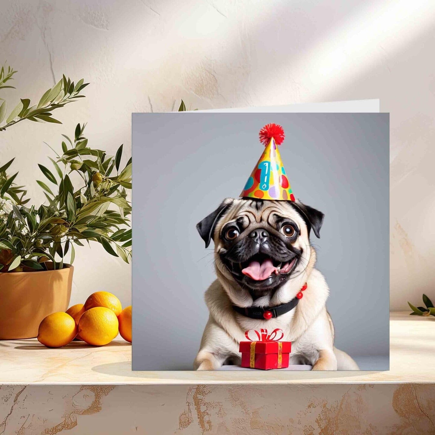 Cute Pug Birthday Card - Funny Adorable Dog 145mm x 145mm