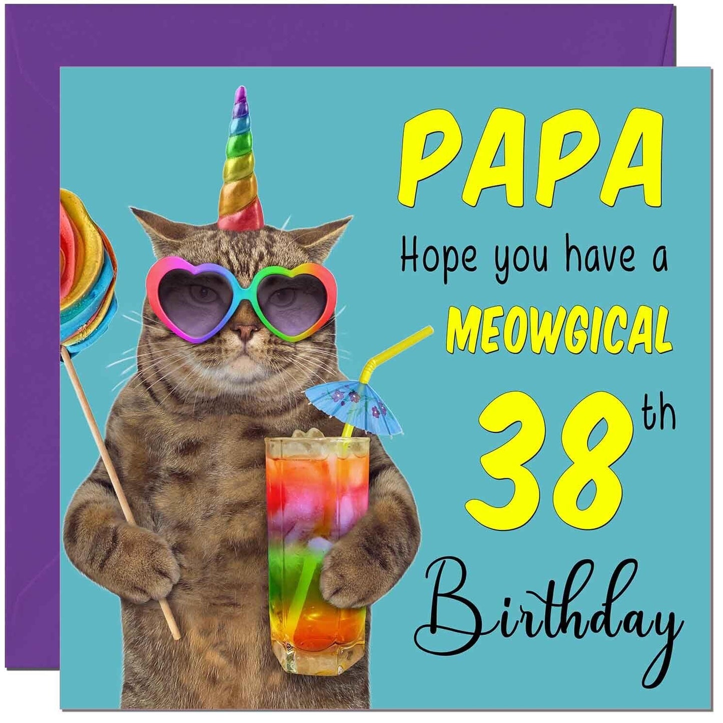 Papa Birthday Card - Meowgical Cat Funny Papa's