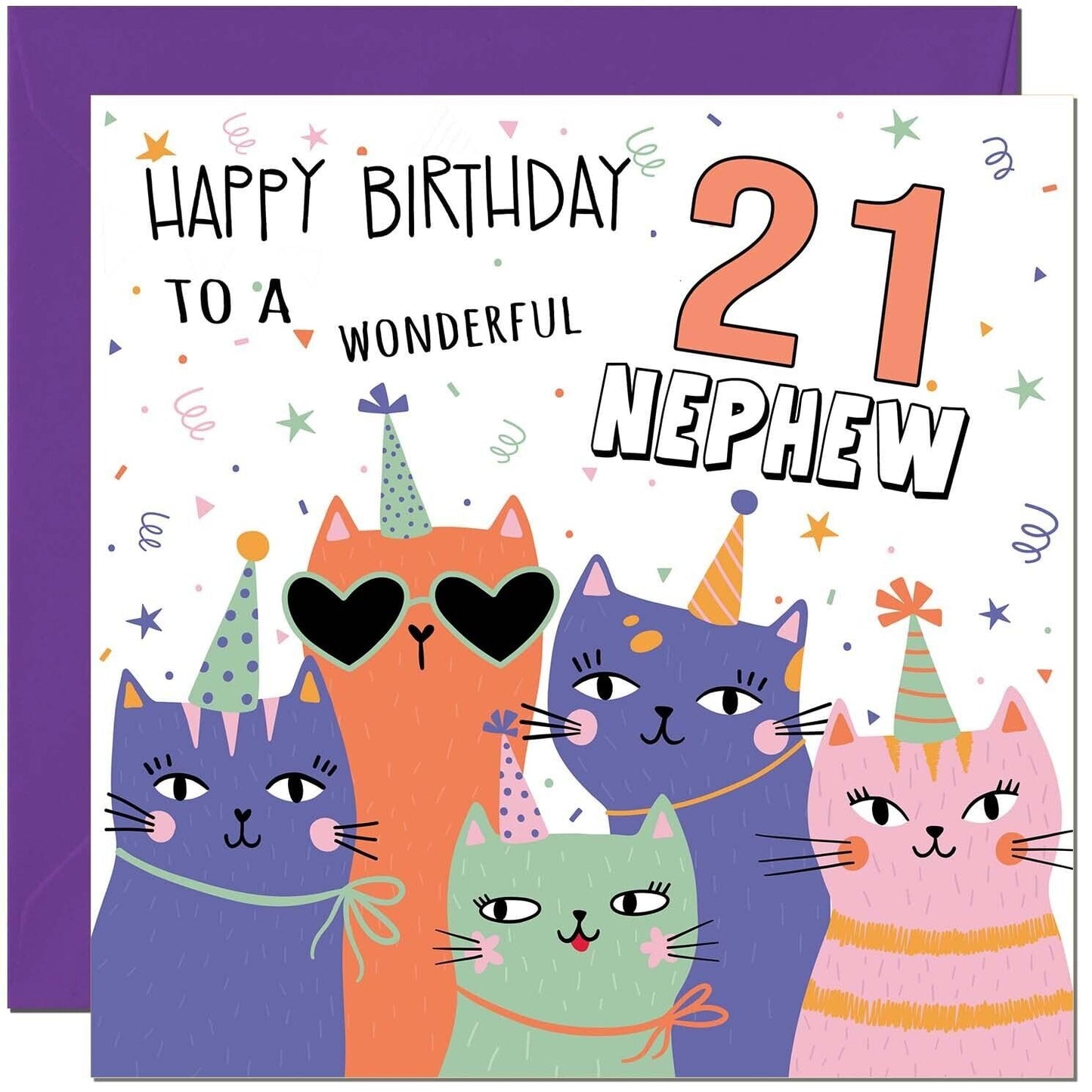 Nephew Birthday Cards - Childrens Cute Cat Nephews