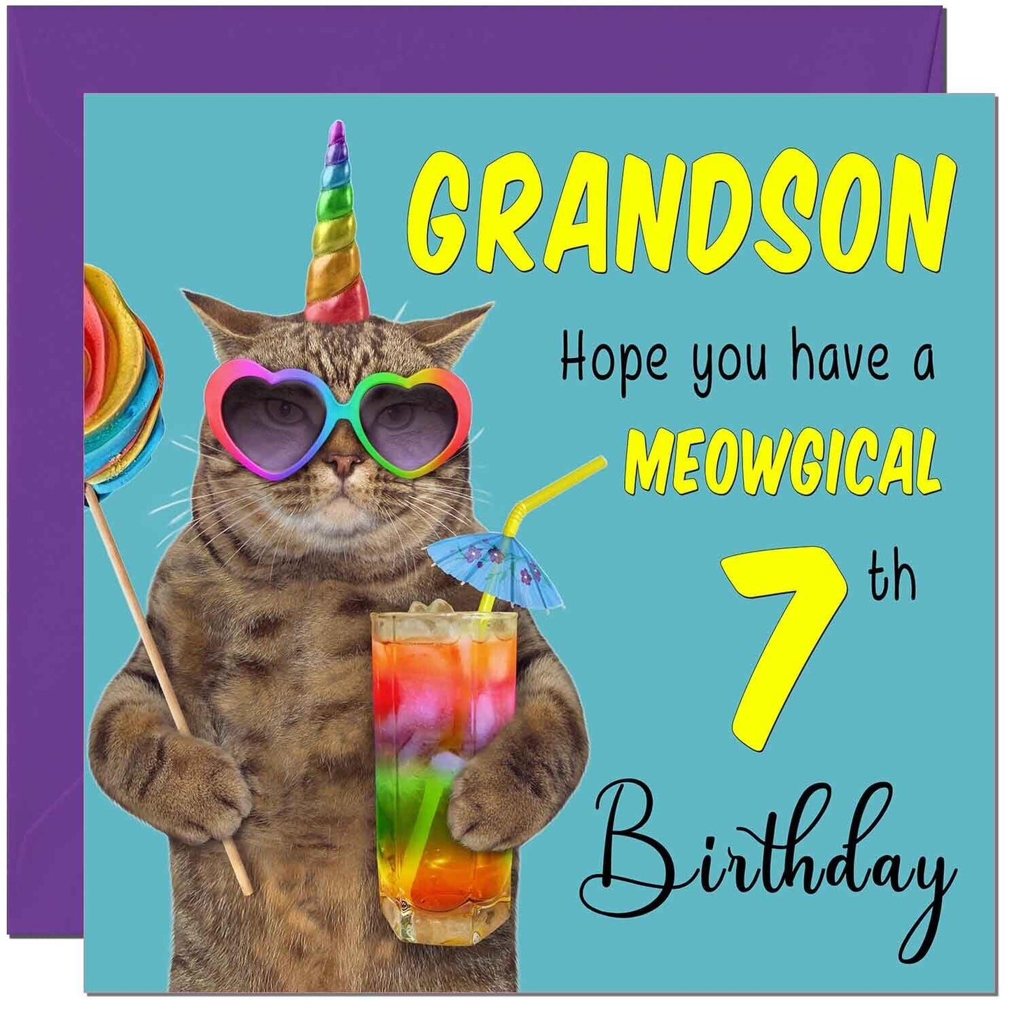 Grandson Birthday Card - Meowgical Cat Funny