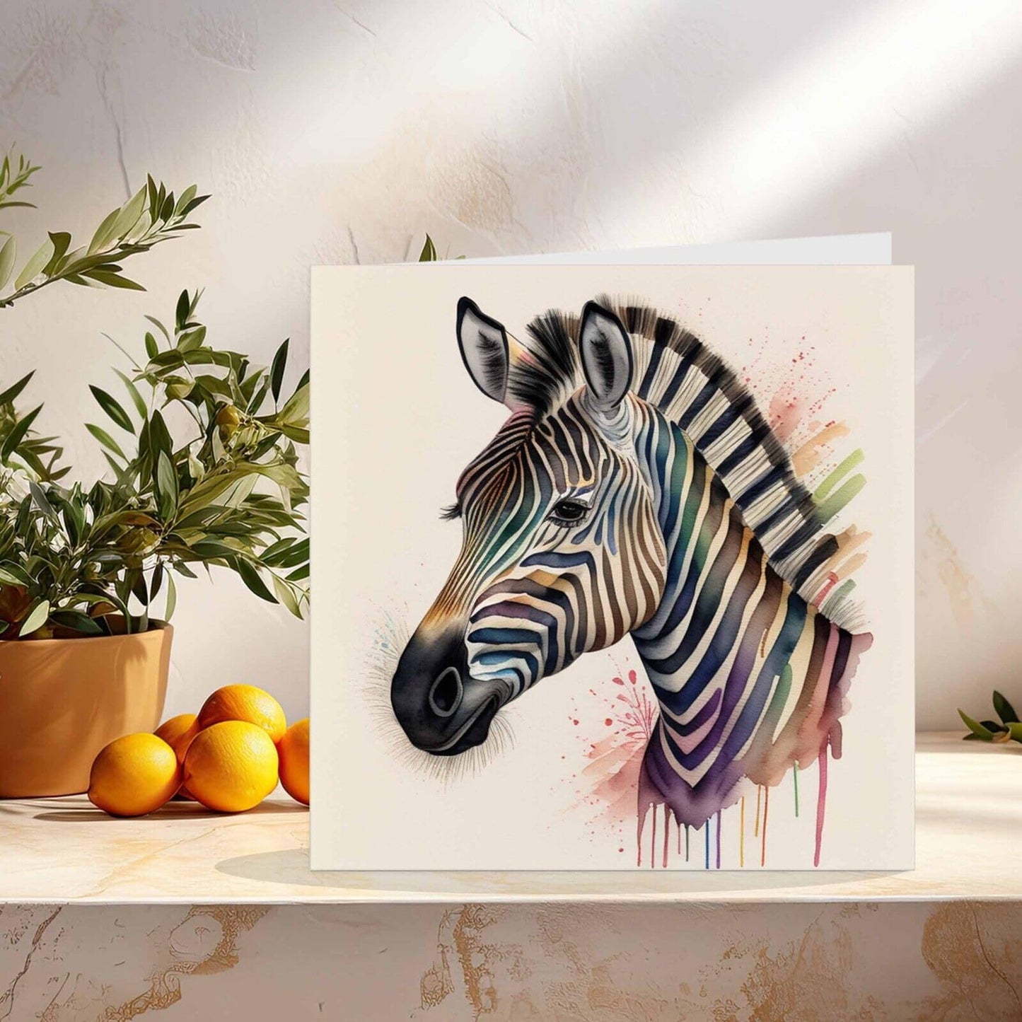 Zebra Greeting Card - Watercolor Zebra Animal Card - 145mm x 145mm