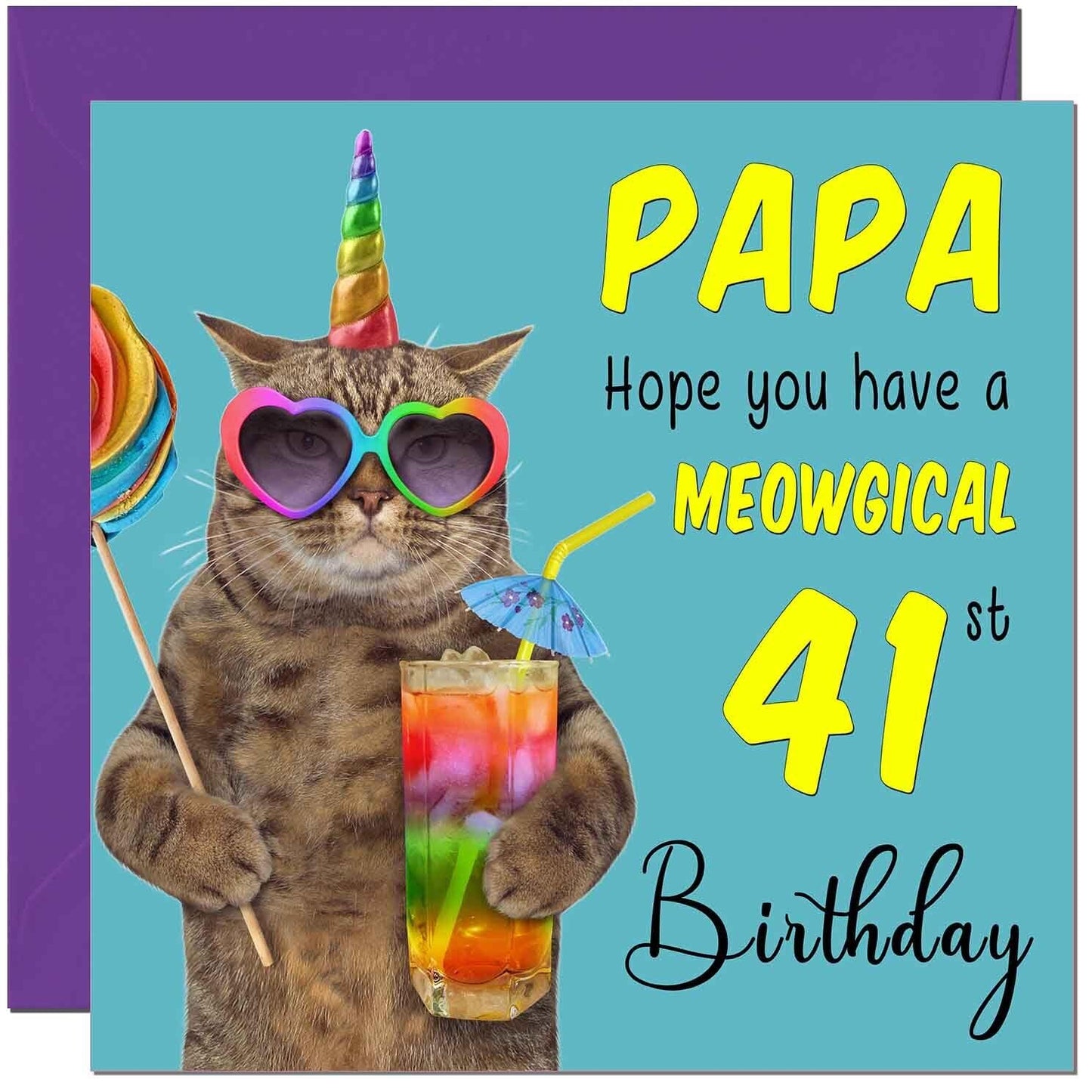 Papa Birthday Card - Meowgical Cat Funny Papa's