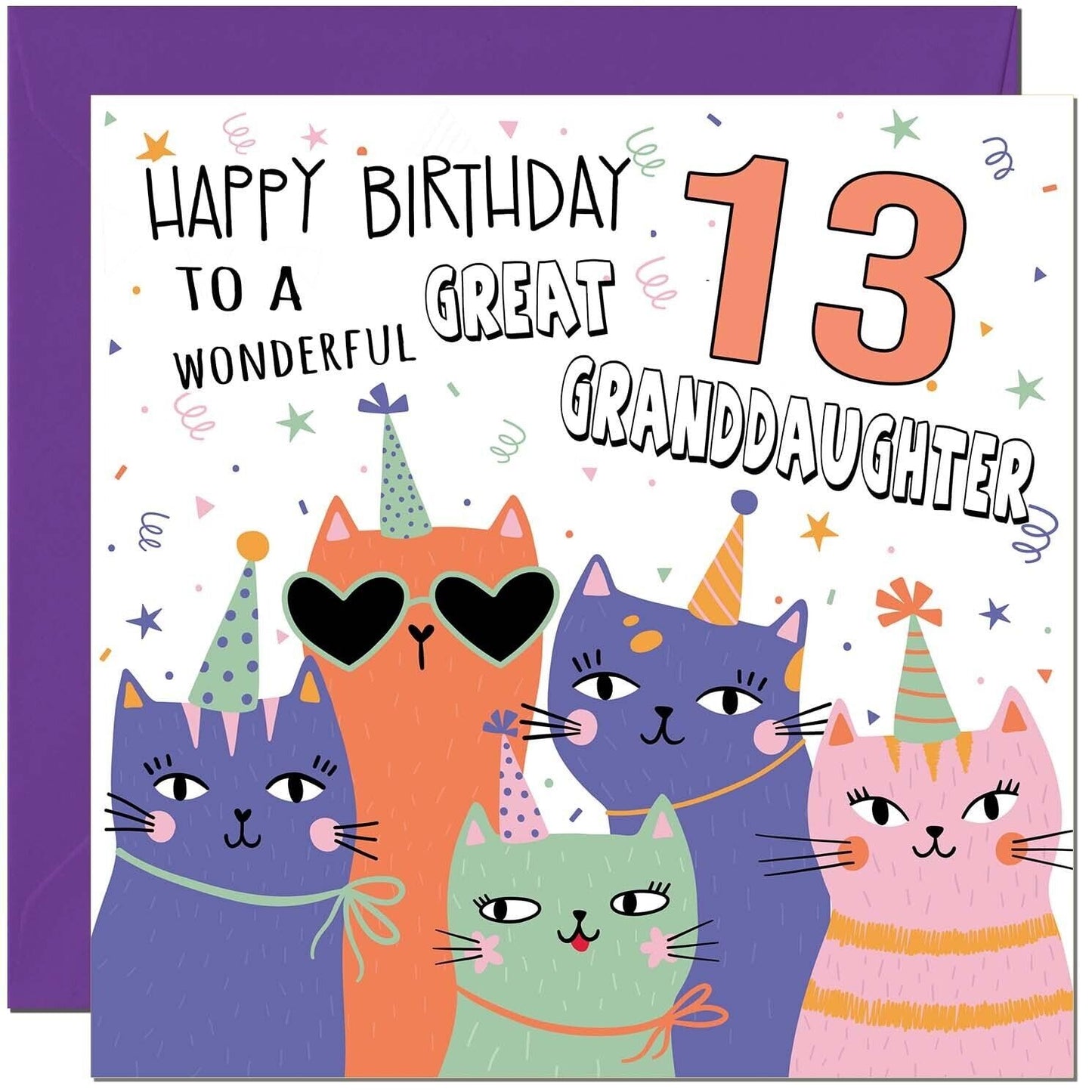 Great Granddaughter Birthday Card - Childrens Cute Cat Great Granddaughter