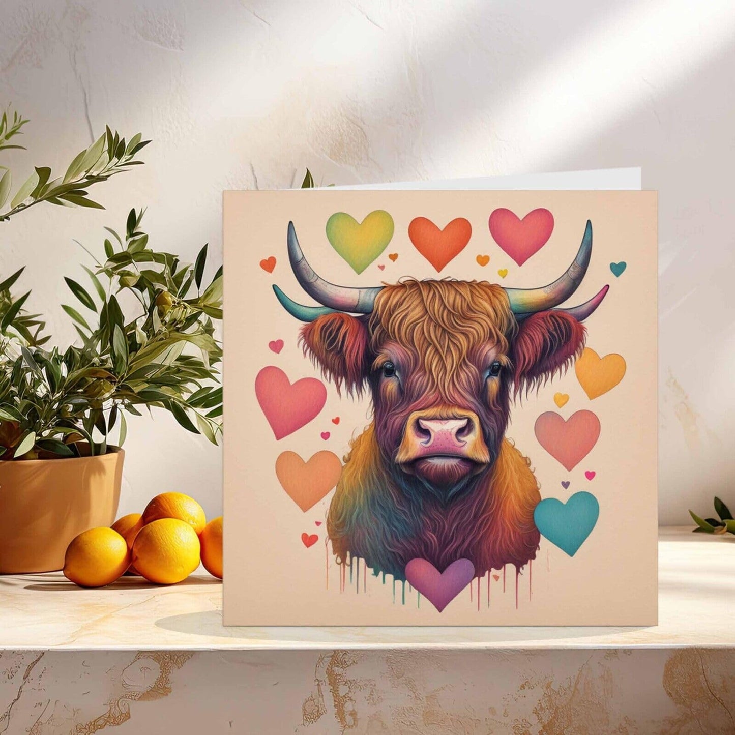 Highland Cow Hearts Greeting Card - 145mm x 145mm