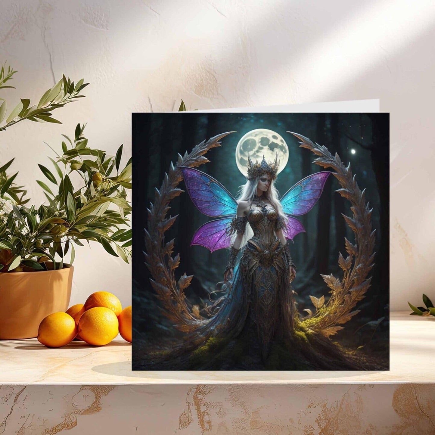 Fairy Moon Greeting Card - Beautiful Fantasy Card 145mm x 145mm