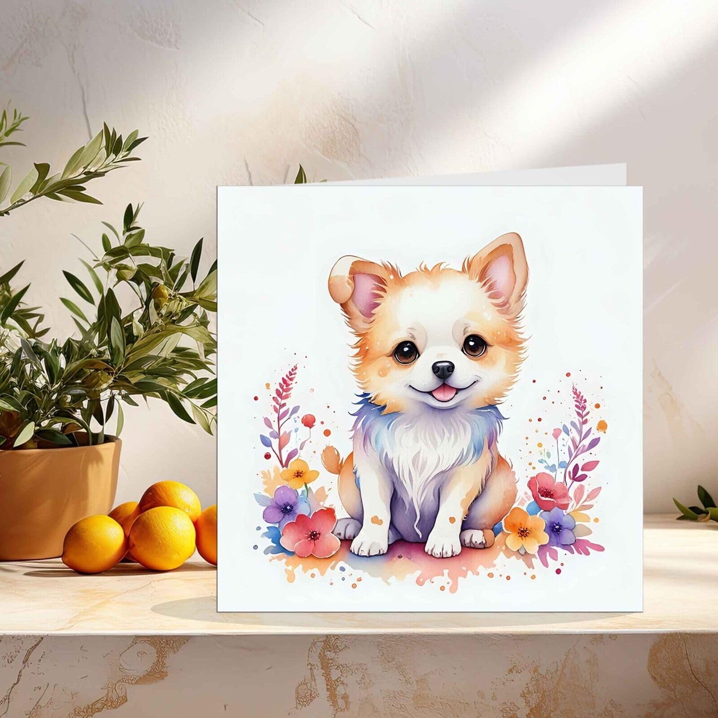 Dog Greeting Card - Cut Dog Floral Card - Any Occasion
