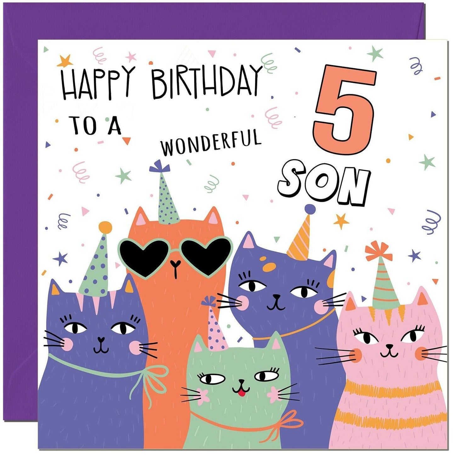 Son Birthday Cards - Childrens Cute Cat Sons