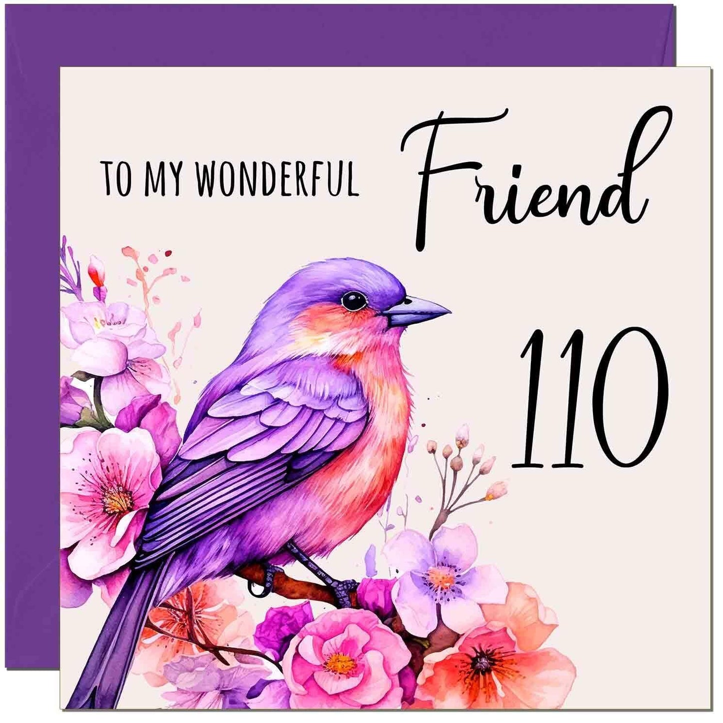 Friend Birthday Card - Purple Watercolour Bird Friends