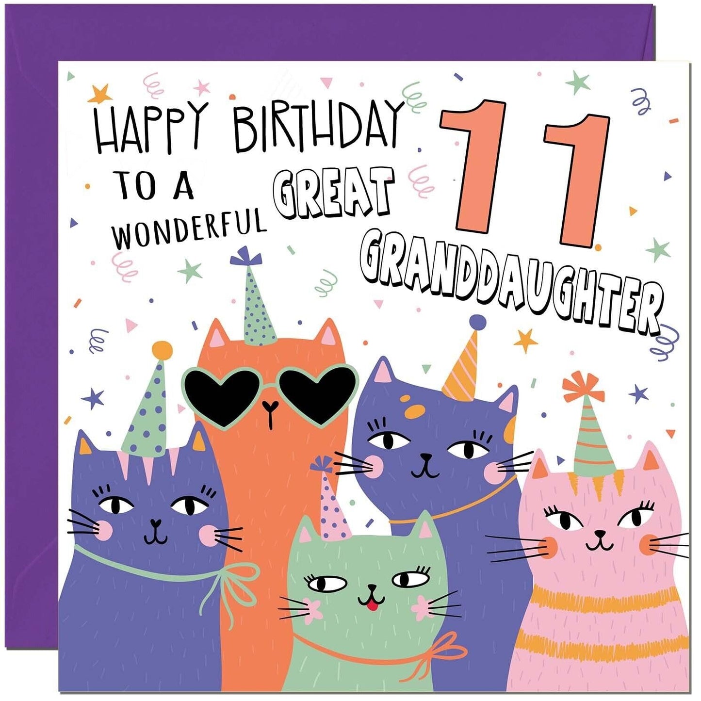 Great Granddaughter Birthday Card - Childrens Cute Cat Great Granddaughter