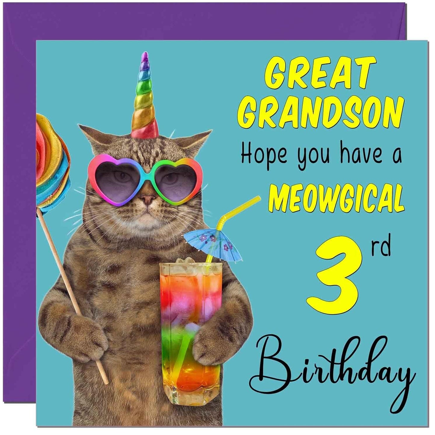 Great Grandson Birthday Card - Meowgical Cat Funny