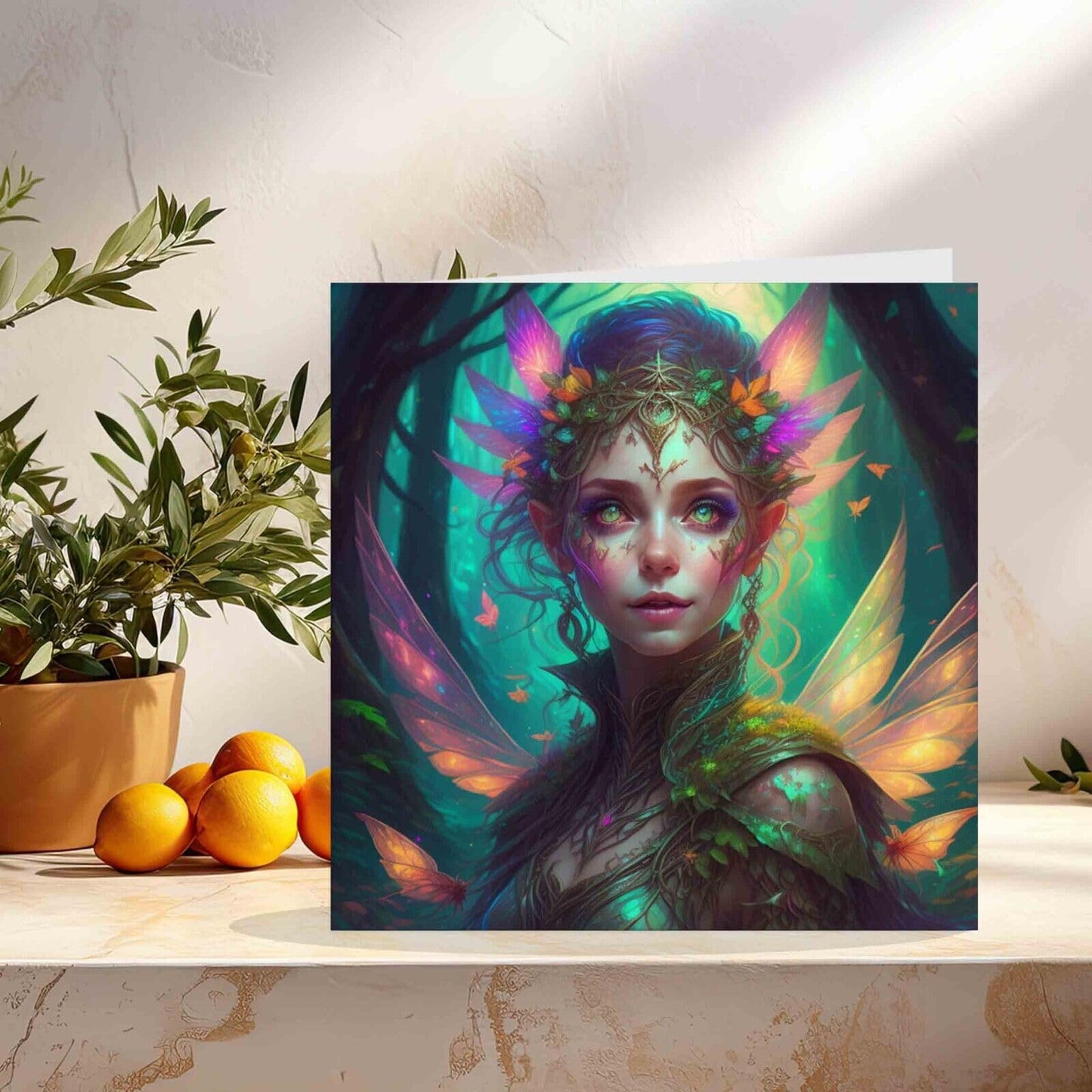Fantasy Fairy Greeting Card - Cute Pixie Woodland Forest elf 145mm x 145mm