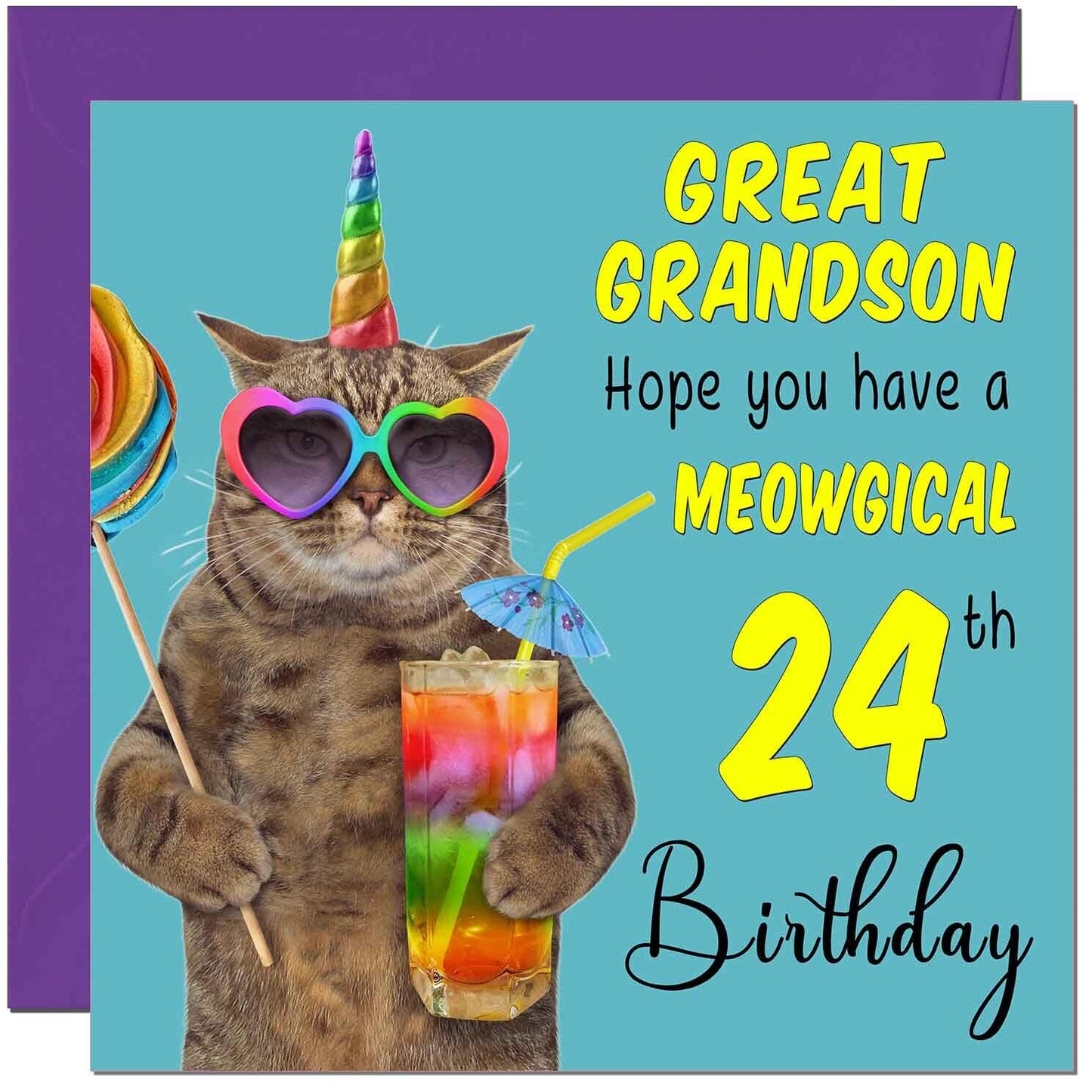 Great Grandson Birthday Card - Meowgical Cat Funny