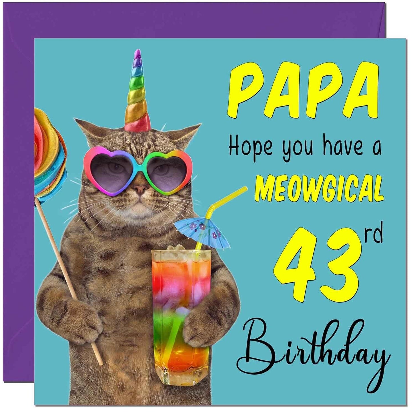 Papa Birthday Card - Meowgical Cat Funny Papa's