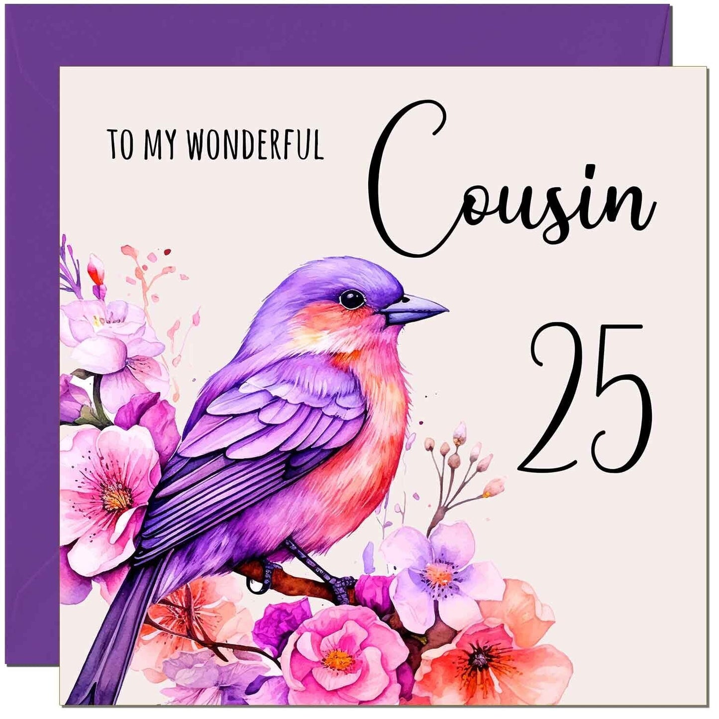 Cousin Birthday Card - Purple Watercolour Bird Cousin's