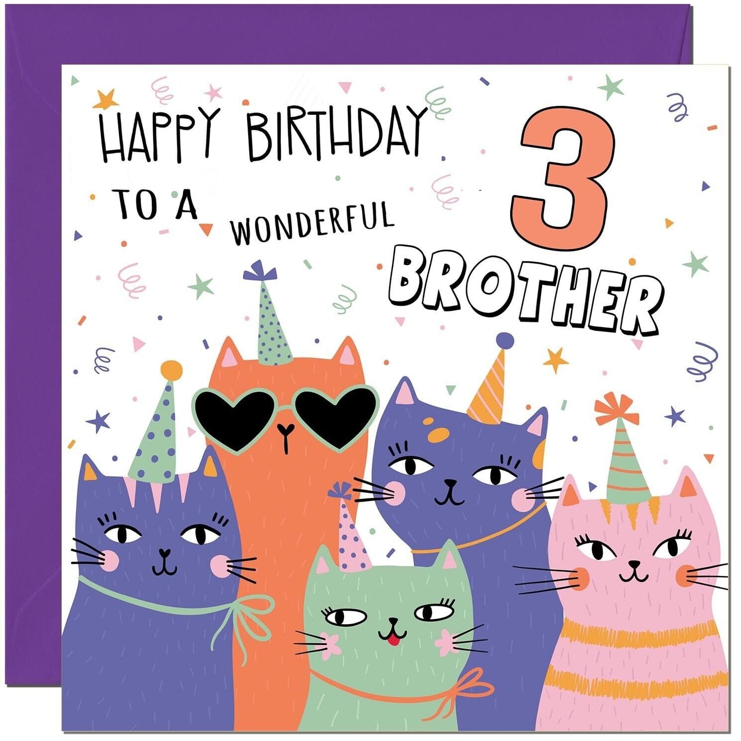 Brother Birthday Card - Childrens Cute Cat Brothers