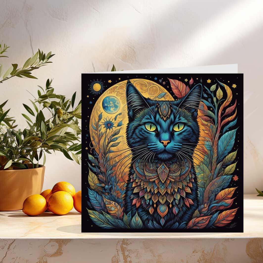 Cool Cat Design Greeting Card - Artistic Drawing Birthday Cards 145 x 145mm