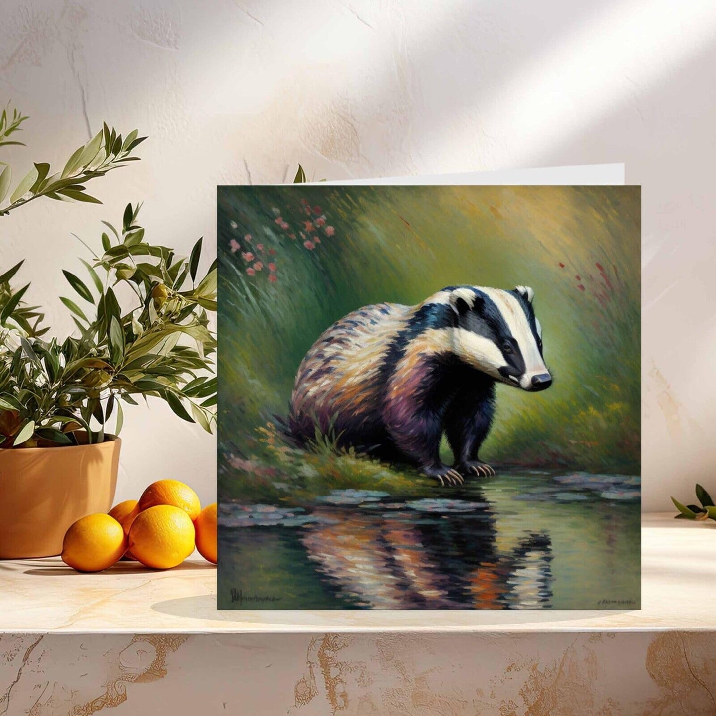 Badger Greeting Card - Animal Impressionism Art 145mm x 145mm