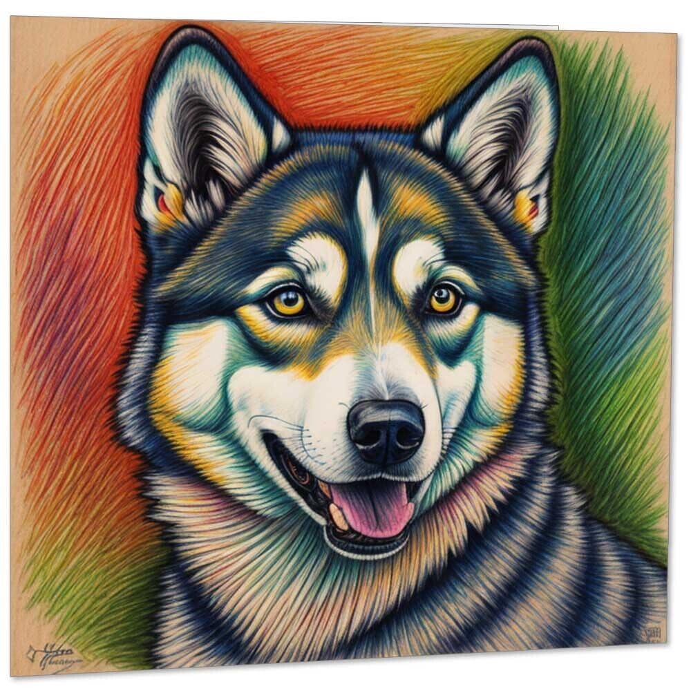 Husky Greeting Card - Husky Dog Illustration Card 145mm x 145mm