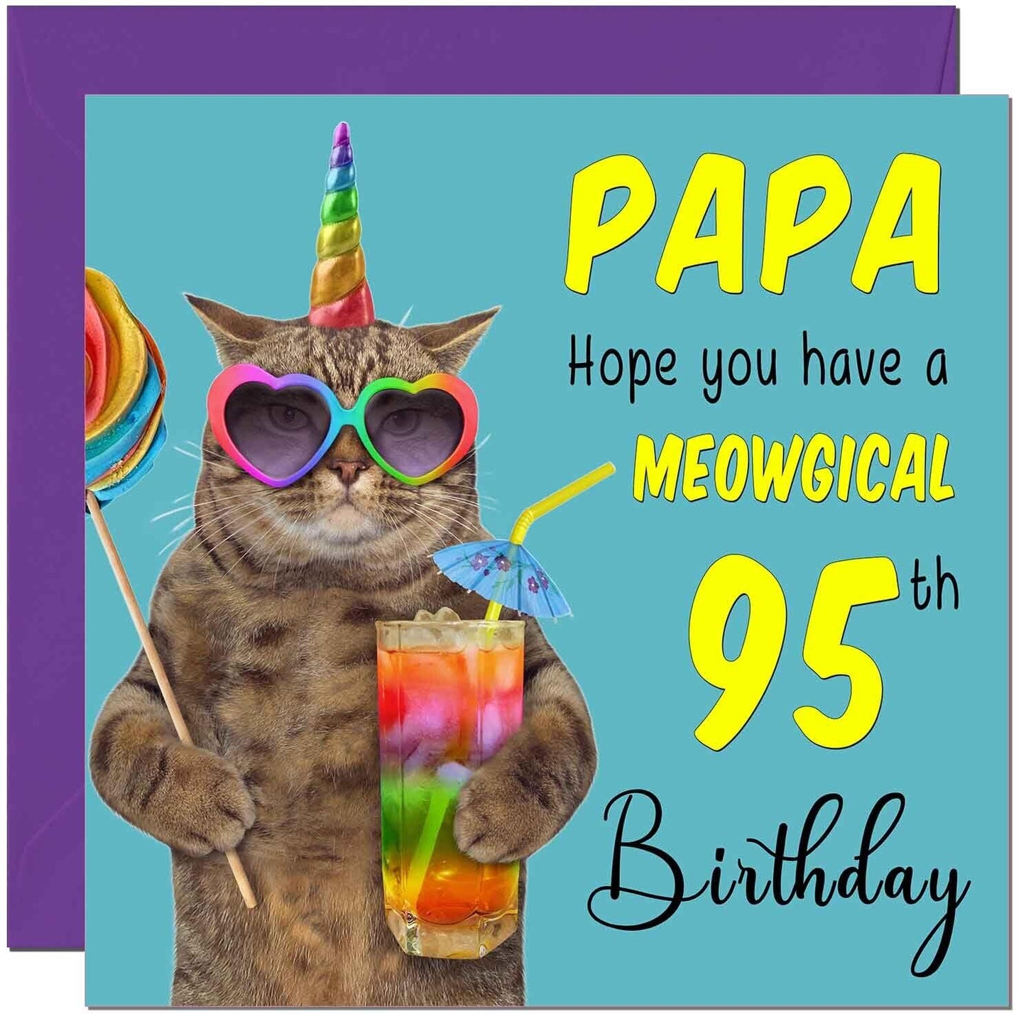 Papa Birthday Card - Meowgical Cat Funny Papa's