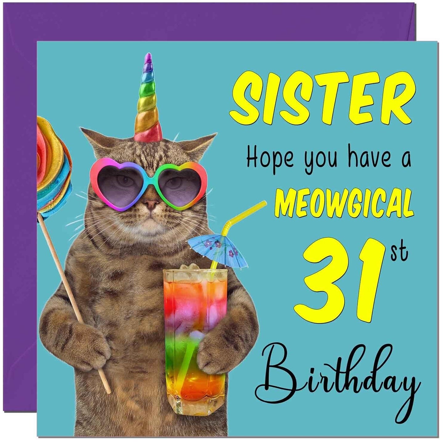 Sister Birthday Card - Meowgical Cat Funny Sister's