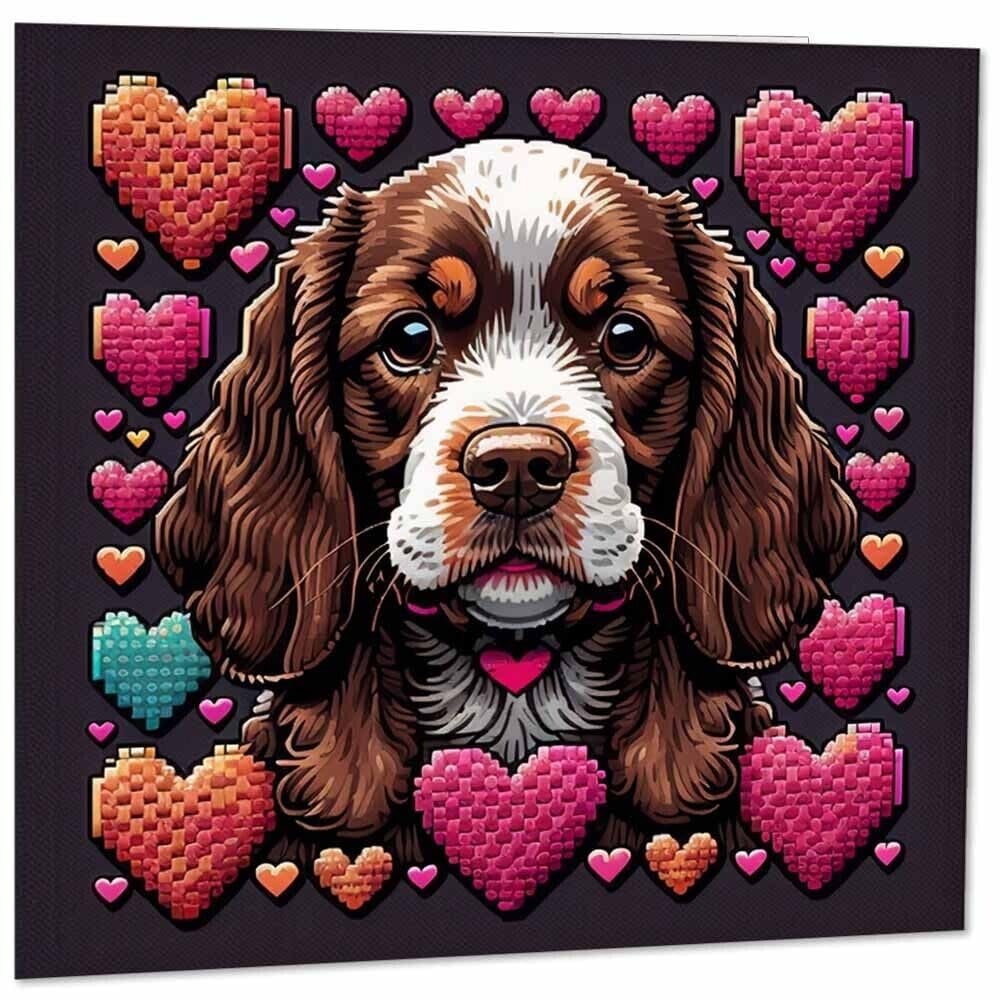 Pixel Cocker Spaniel Love Hearts Greeting Card - 145mm x 145mm