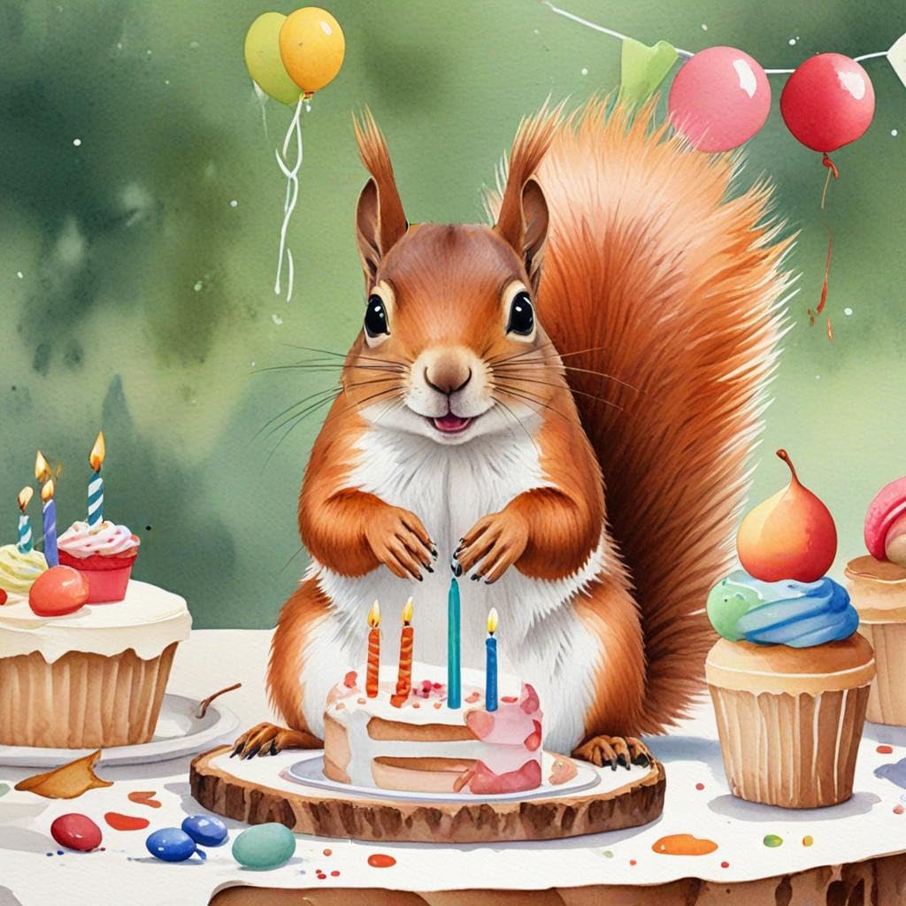 Squirrel Birthday Card - Squirrel Birthday party card - 145 x 145mm