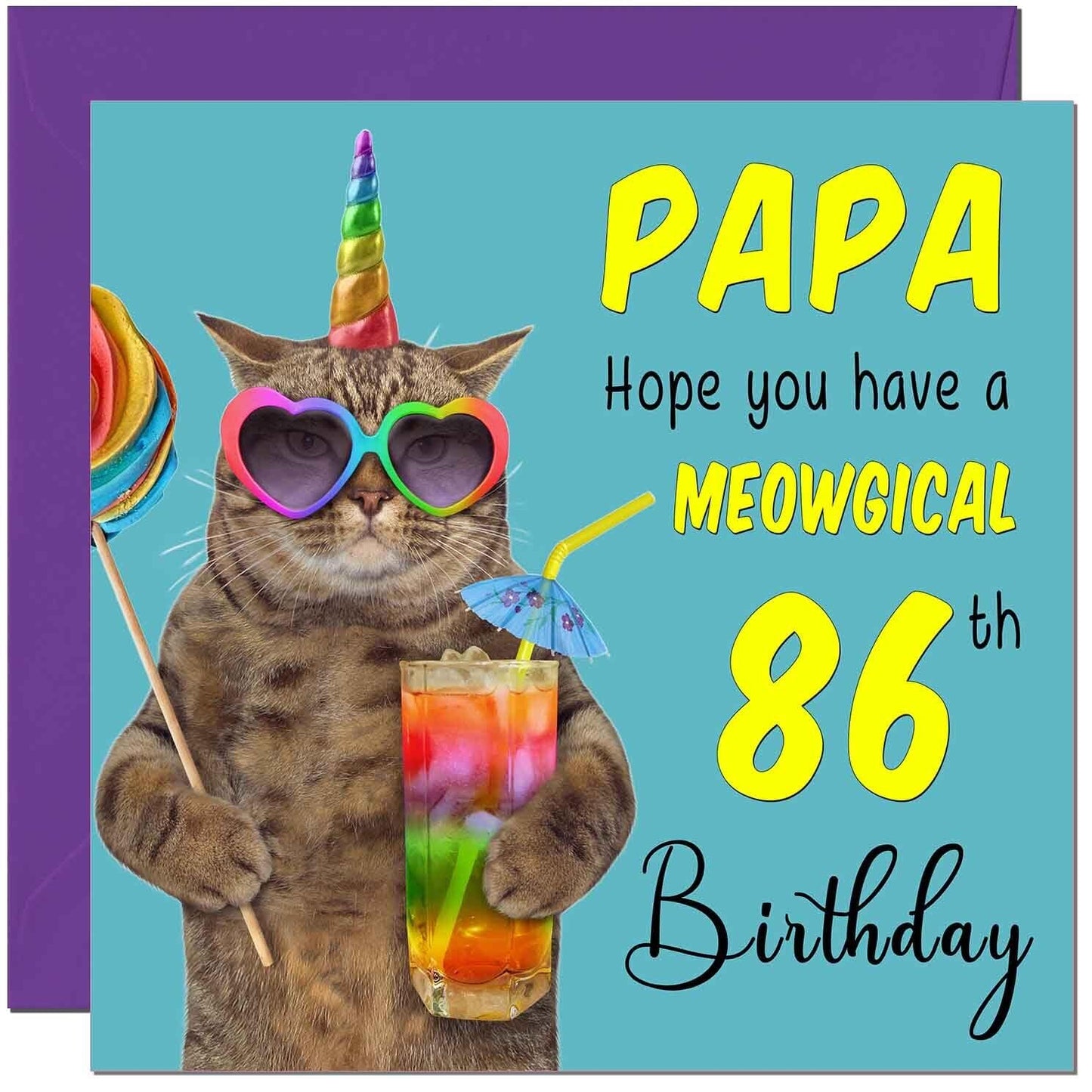 Papa Birthday Card - Meowgical Cat Funny Papa's