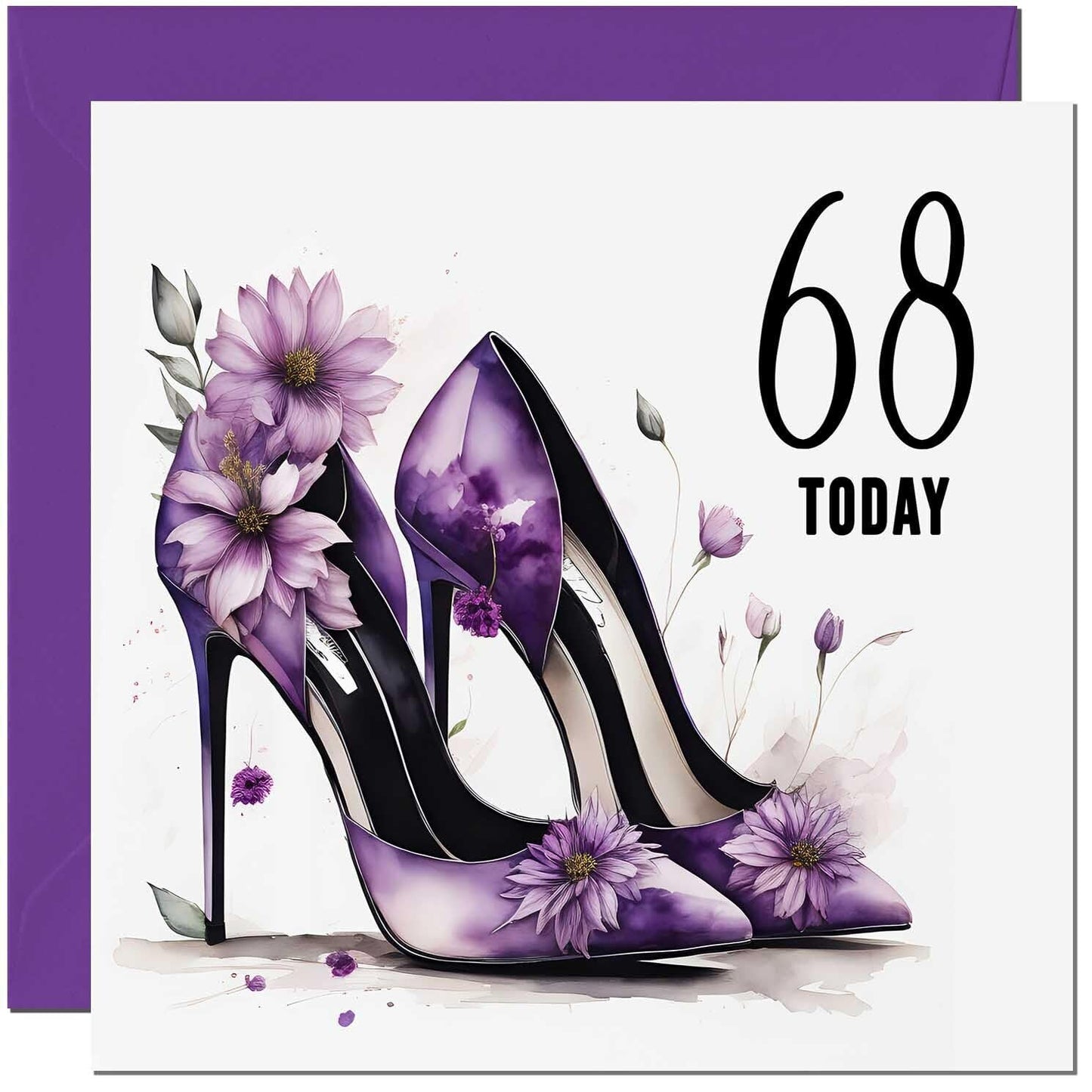 Birthday Card for women - Purple Heels Flowers Classy Elegant