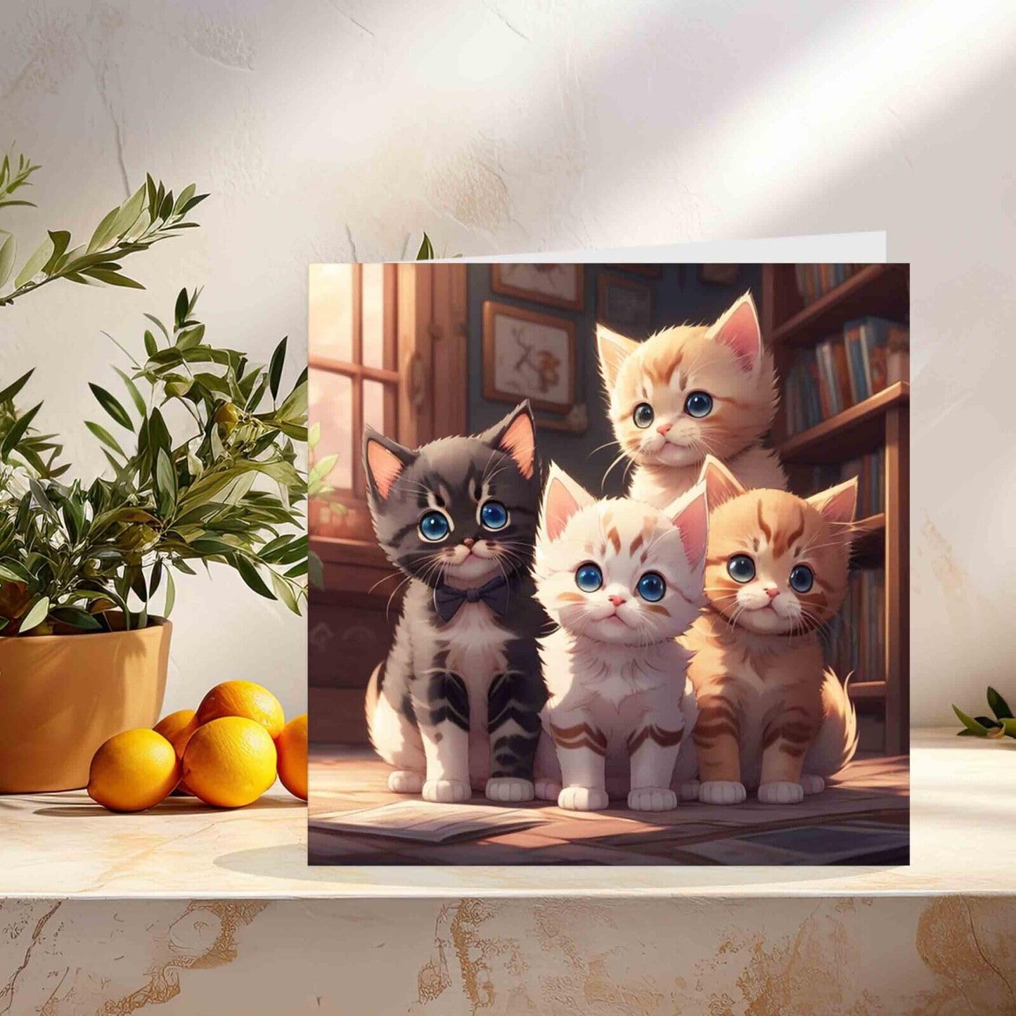 Cat Greeting Card - Kittens Birthday Card Cute 145mm x 145mm
