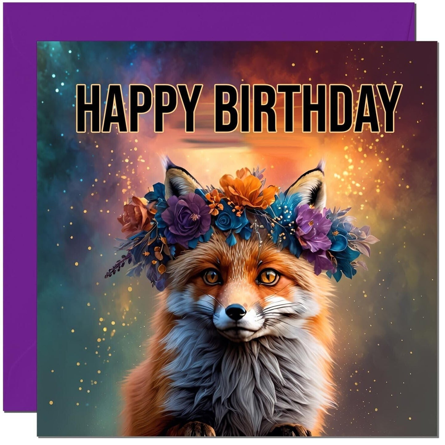 Fox birthday Card - Fantasy Fox Card Bday Card 145 x 145mm