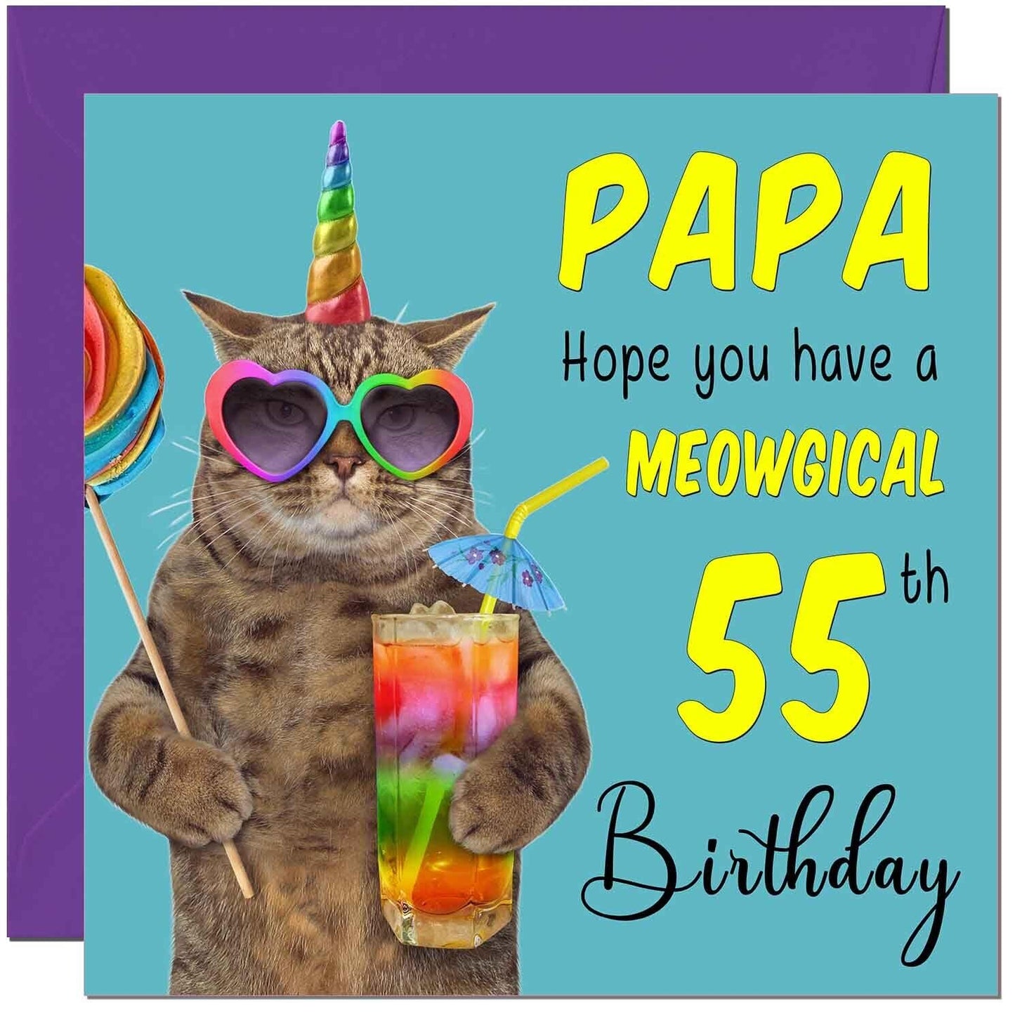 Papa Birthday Card - Meowgical Cat Funny Papa's