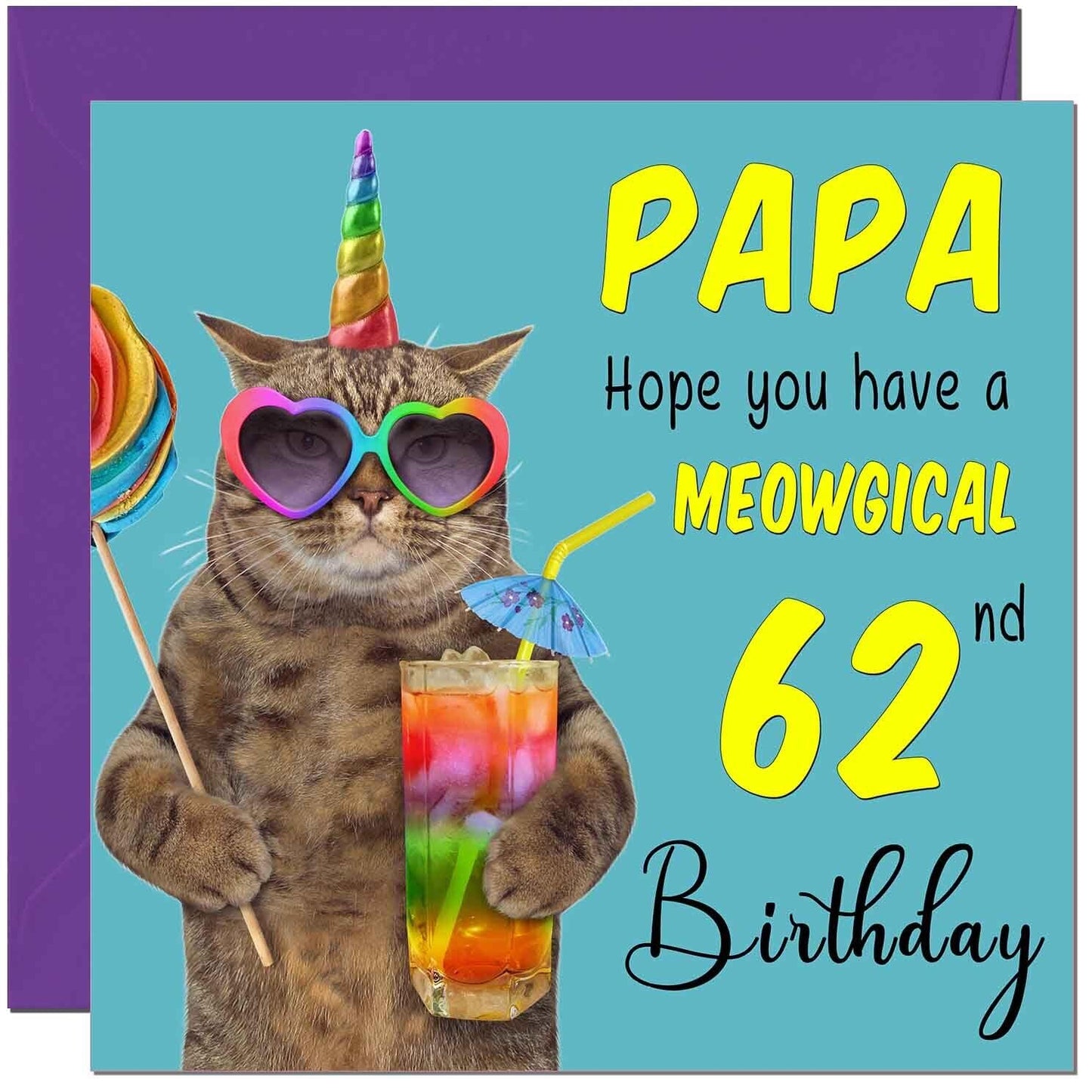 Papa Birthday Card - Meowgical Cat Funny Papa's