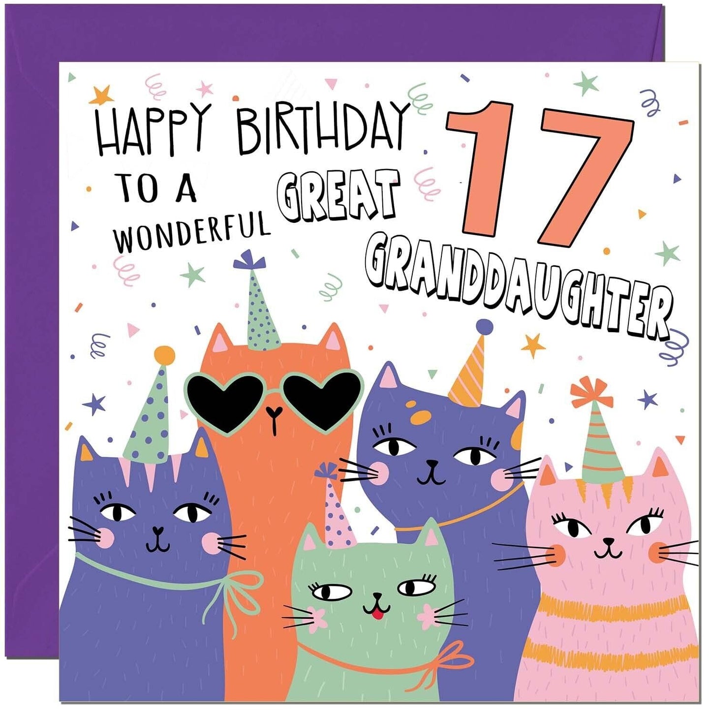 Great Granddaughter Birthday Card - Childrens Cute Cat Great Granddaughter
