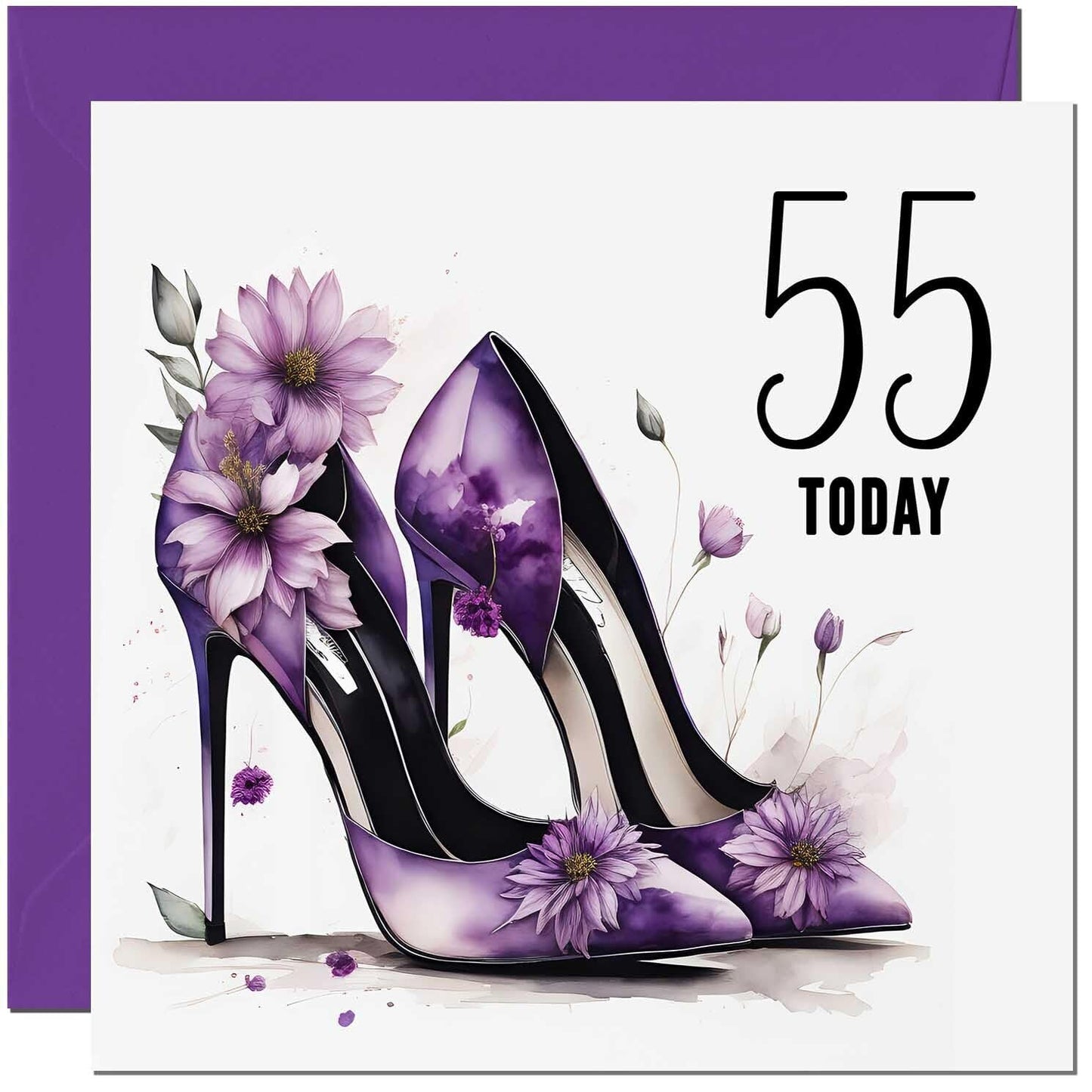 Birthday Card for women - Purple Heels Flowers Classy Elegant