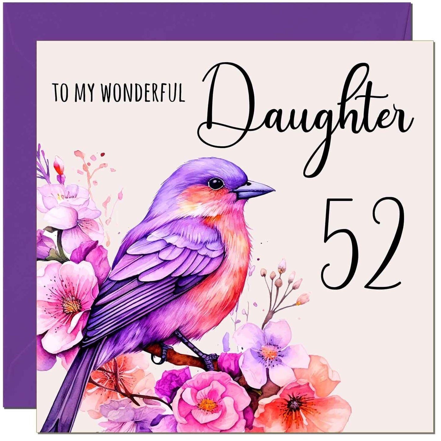 Daughter Birthday Card - Purple Watercolour Bird Daughters