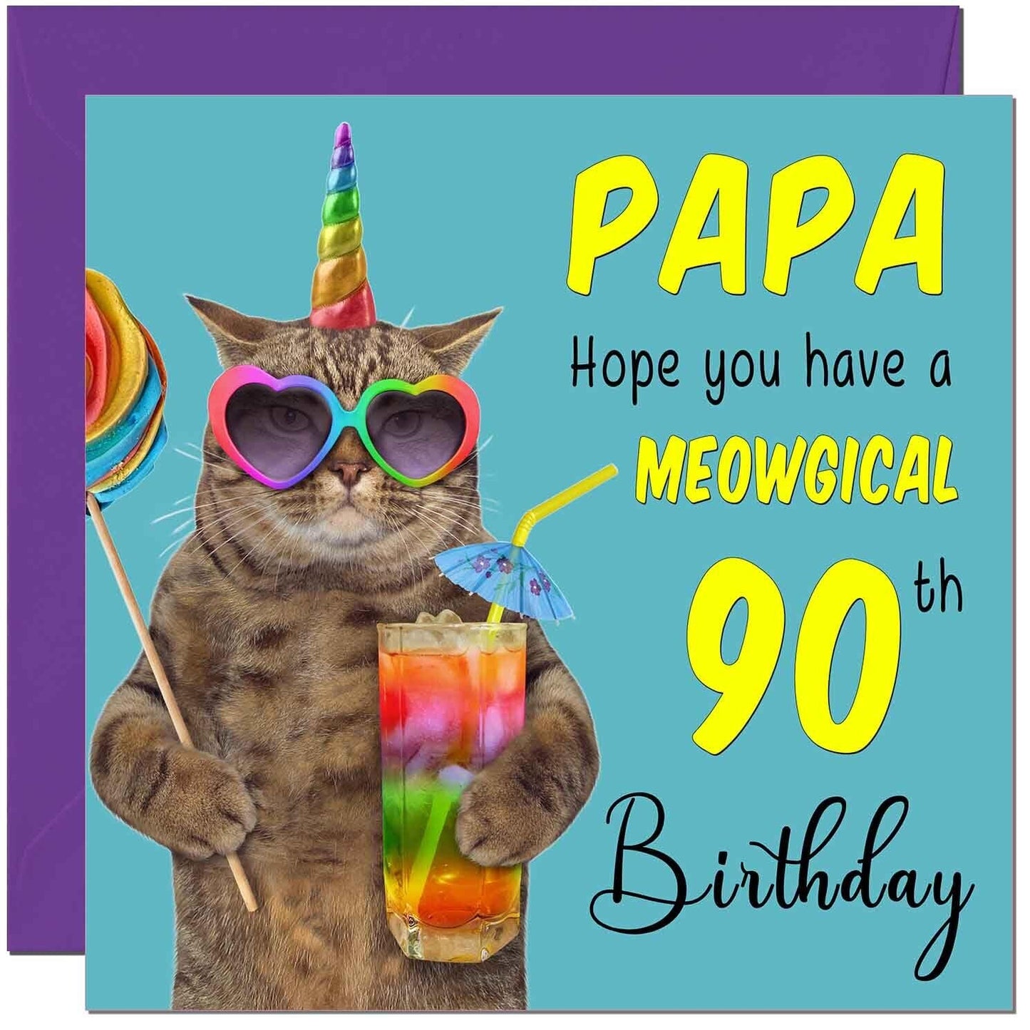 Papa Birthday Card - Meowgical Cat Funny Papa's