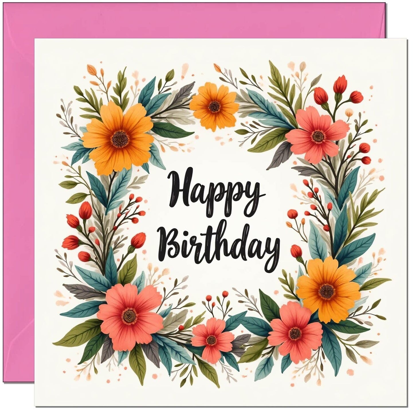 Happy Birthday Card - Beautiful Floral Birthday Card - Pink Envelope