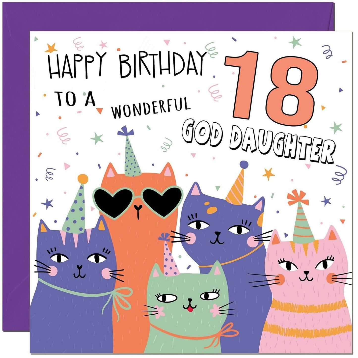 God Daughter Birthday Card - Childrens Cute Cat God Daughters