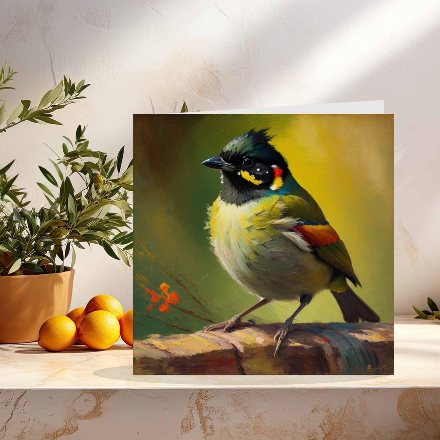 Bulbul Greeting Card Bird Impressionism Art 145mm x 145mm