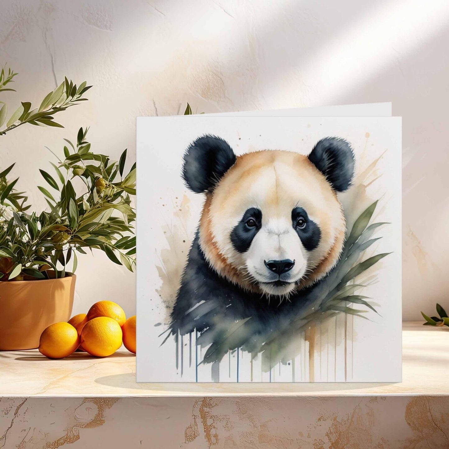Panda Watercolour Card - Panda Greeting Card 145mm x 145mm Square