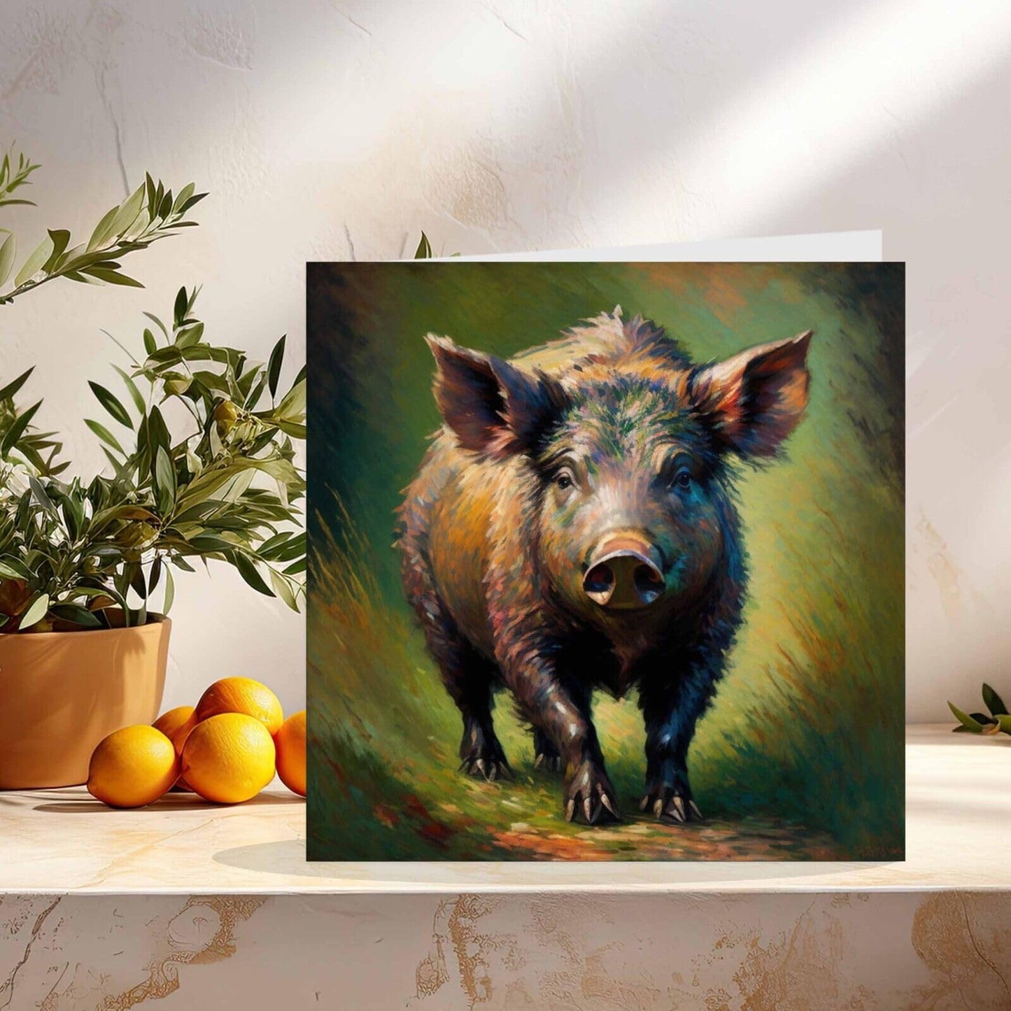 Wild Boar Greeting Card Animal Impressionism Art 145mm x 145mm